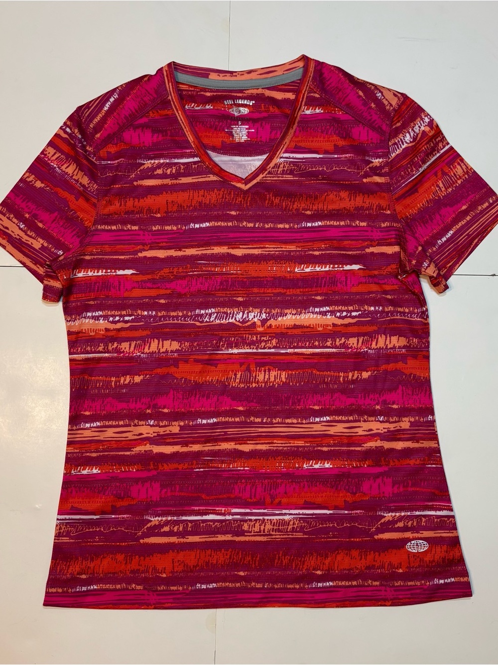 Reel Legends V-Neck Short Sleeve Top - Pink & Orange